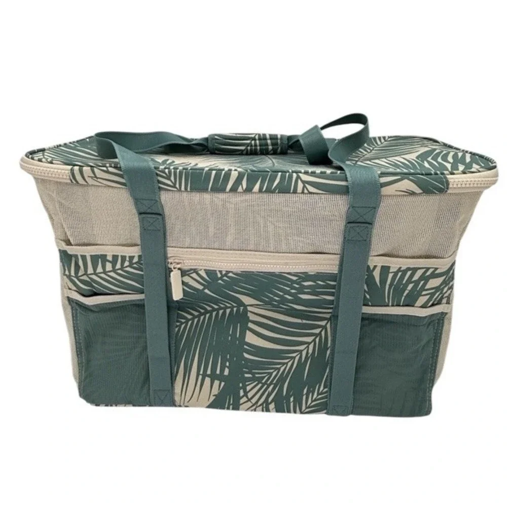 Aloha Collection CleverMade Collapsible Beach Tote Bag Floral Teal Green Hawaii